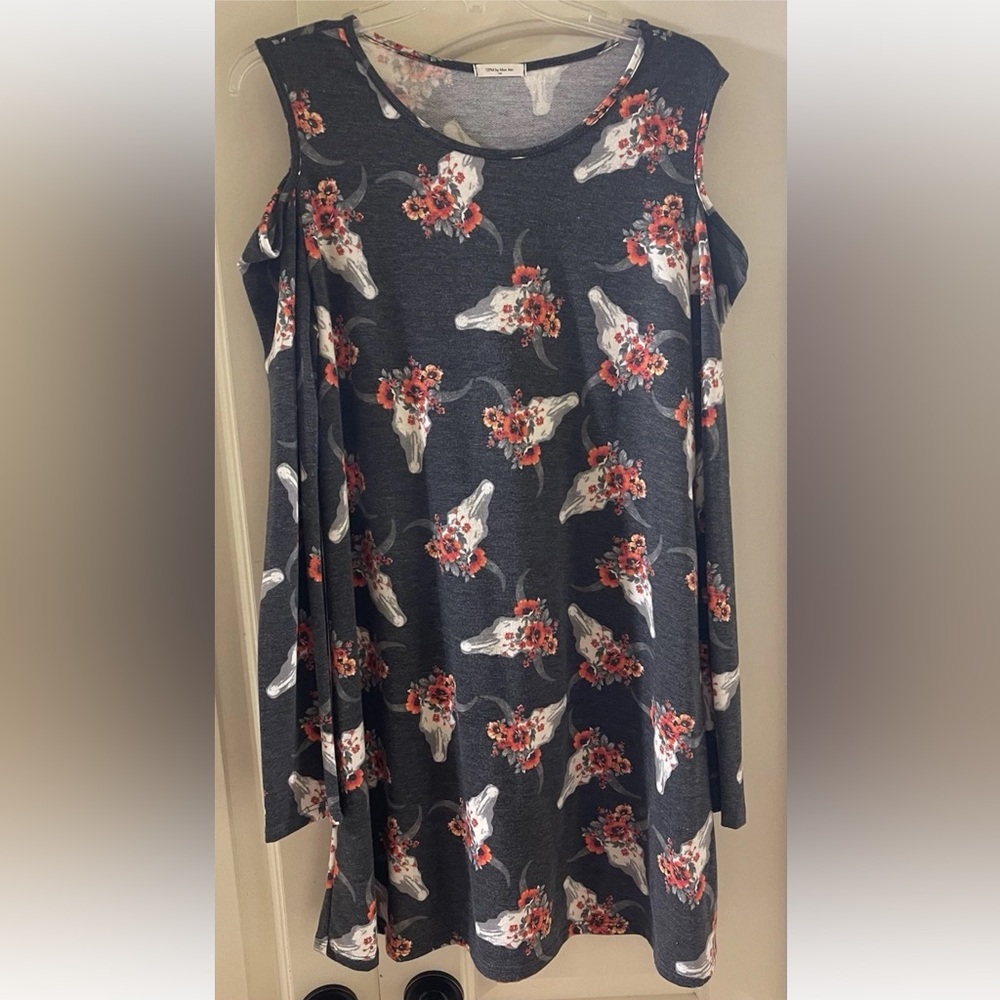 12 PM By Mon Ami Gray BOHO Floral Skull Dress Women’s Large